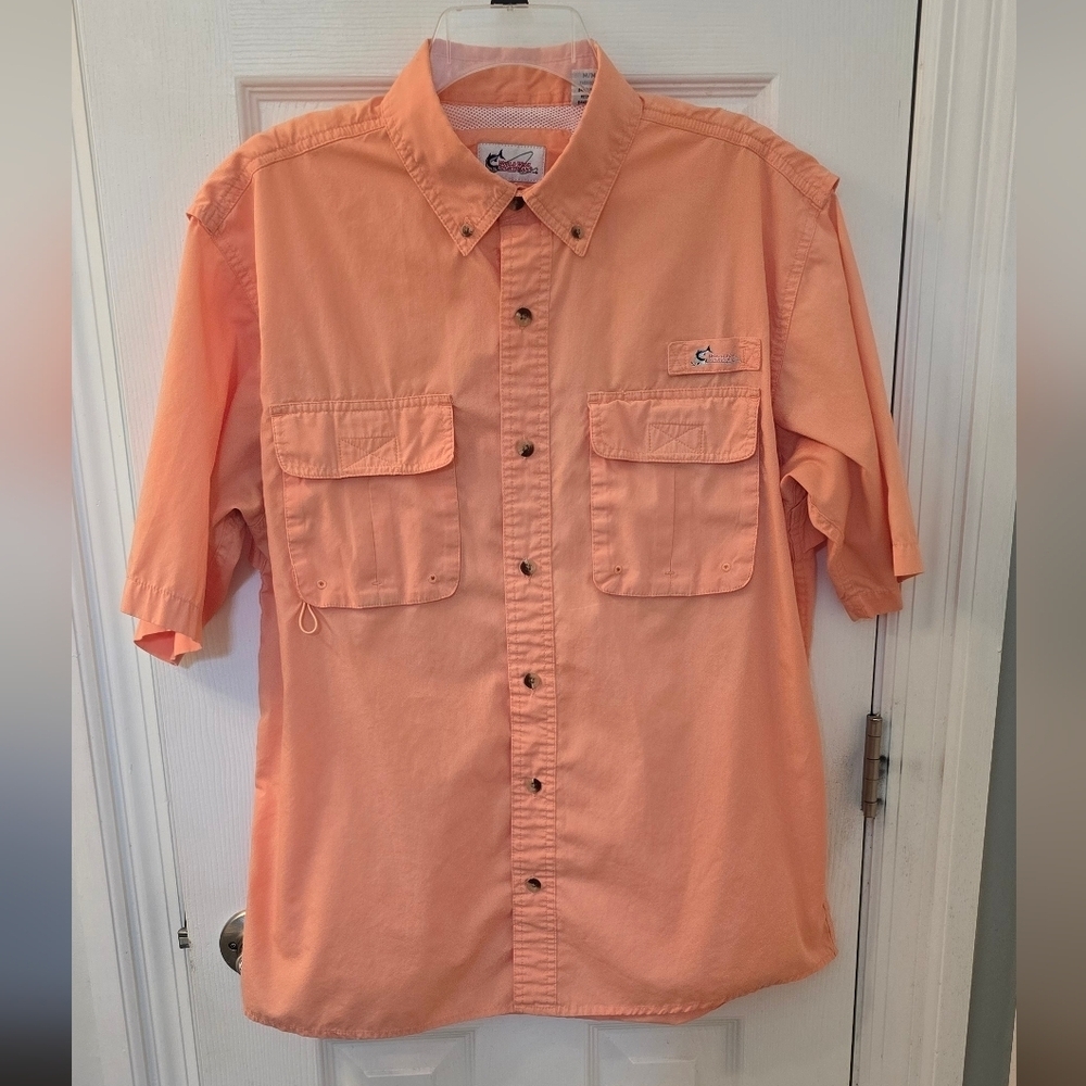 World Wide Sportsman Men's Orange Short Sleeve Fishing Shirt, Size M (1205)